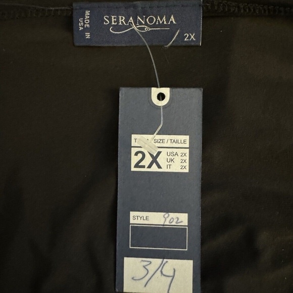 Seranoma NWT Size 2X Solid Black Mid-Calf 3/4 Sleeve Faux Wrap Dress - Picture 3 of 4